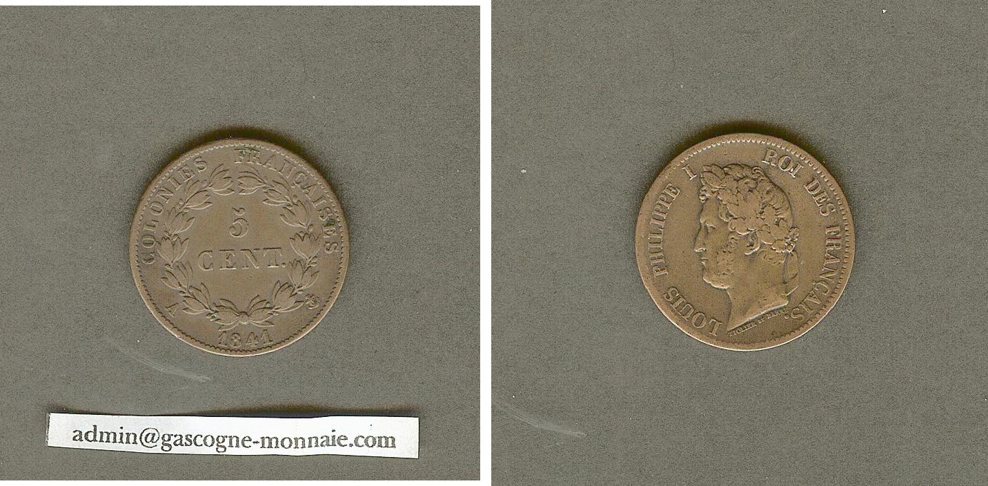 5 Centimes 1841 A Colonies Françaises. Émission générale TTB